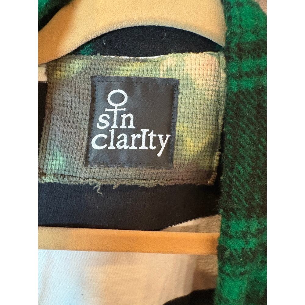Sin Clarity Black & White Striped Shacket with Plaid Collar Upcycled - Picture 9 of 12